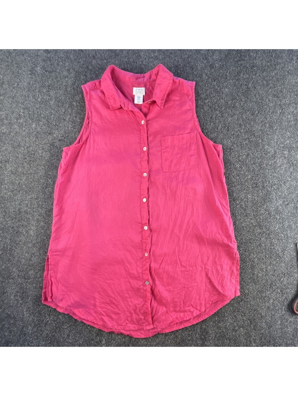 Sigrid Olsen Women’s Pink 100% Linen Sleeveless Button Up Shirt M Coastal Preppy
